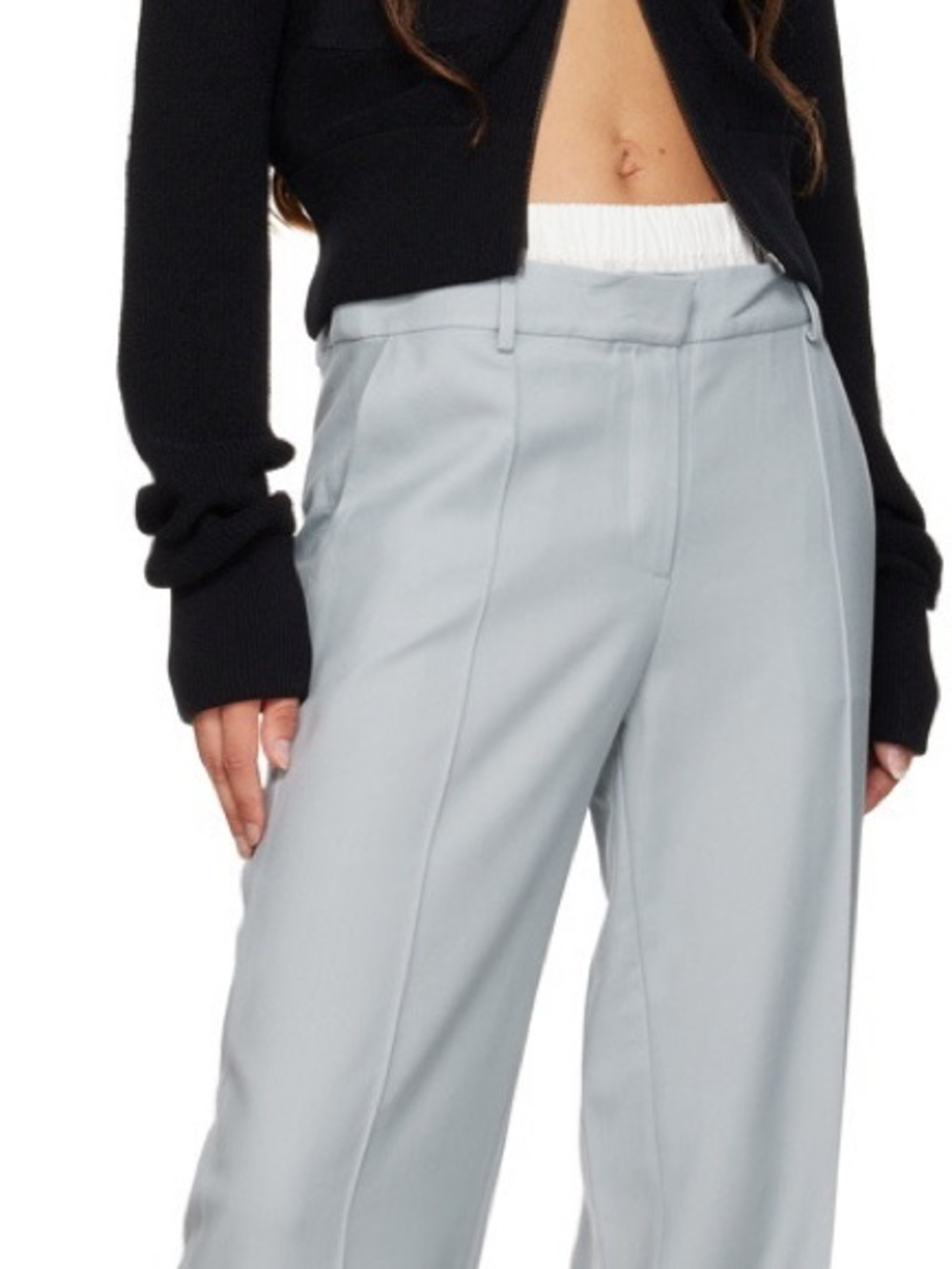 Aya Muse Pinched Seam Light Gray High-Rise Trousers